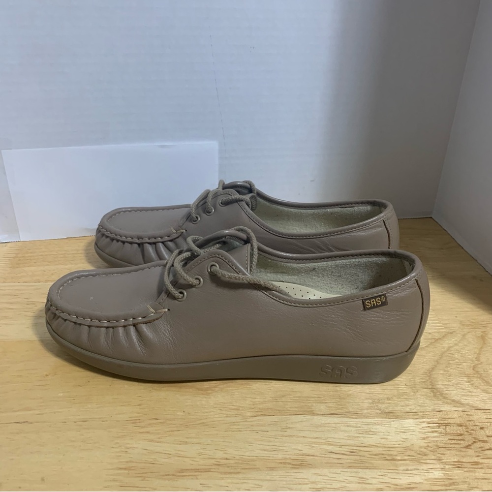 SAS Shoes Womens Siesta Moc Toe Beige Leather Lace Up USA Made Comfy Size 12N
